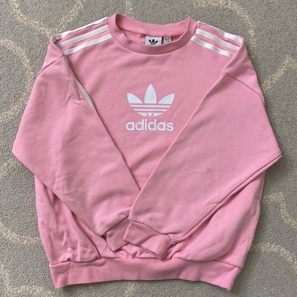 Adidas Originals 3 -Stripes Pink Crewneck Sweatshirt Size S 9-10Y